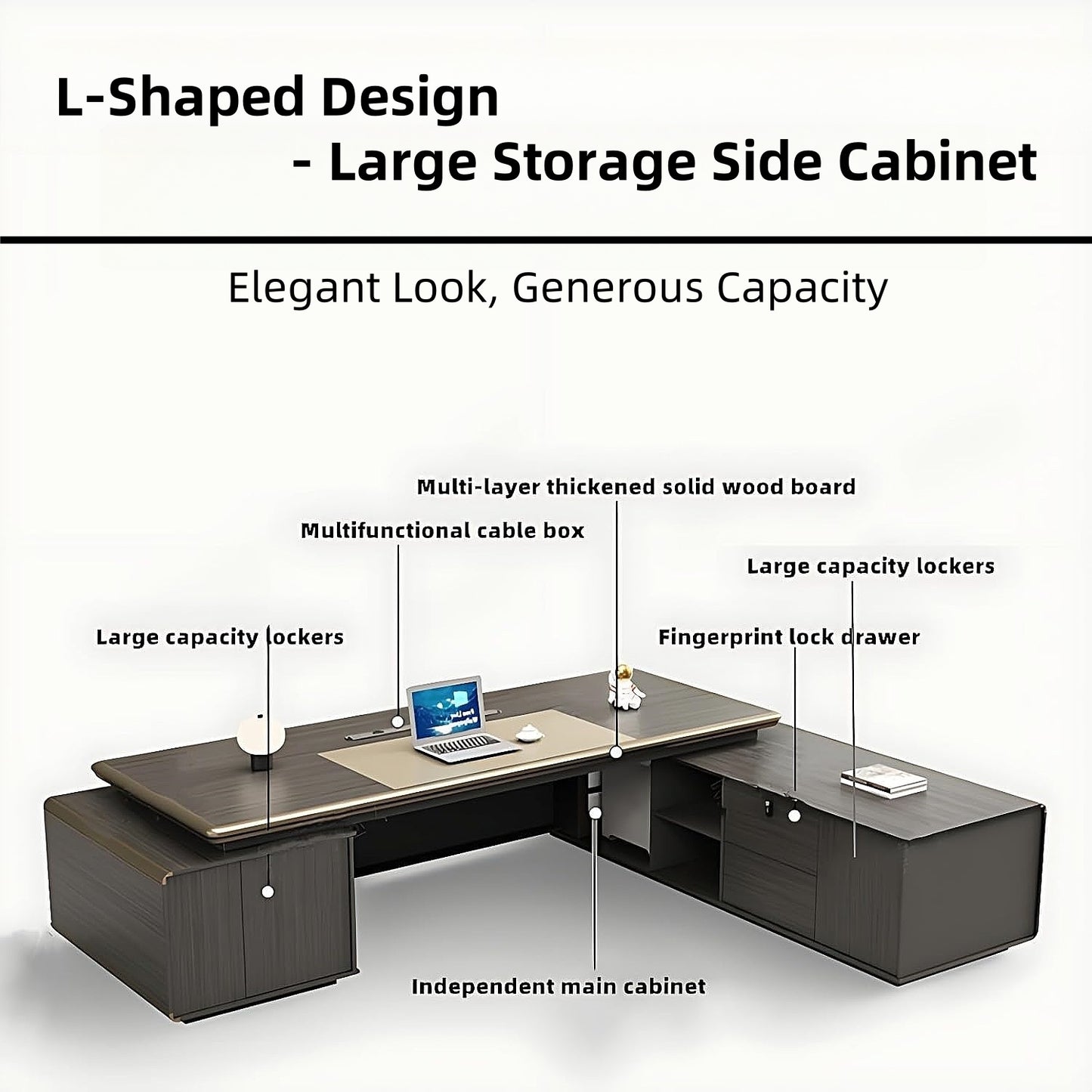 Aihm-Lon Advanced Executive Desk with Exquisite Aluminum Alloy Edging 78.7"-141.7"