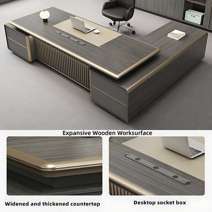 Aihm-Lon Advanced Executive Desk with Exquisite Aluminum Alloy Edging 78.7"-141.7"