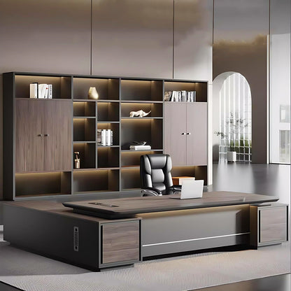 Aihm-Lon Corner Executive Desk with Thick Wooden Tabletop LED Light 78.7"-141.7"