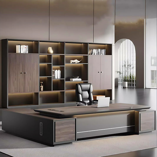 Aihm-Lon Corner Executive Desk with Thick Wooden Tabletop LED Light 78.7"-141.7"