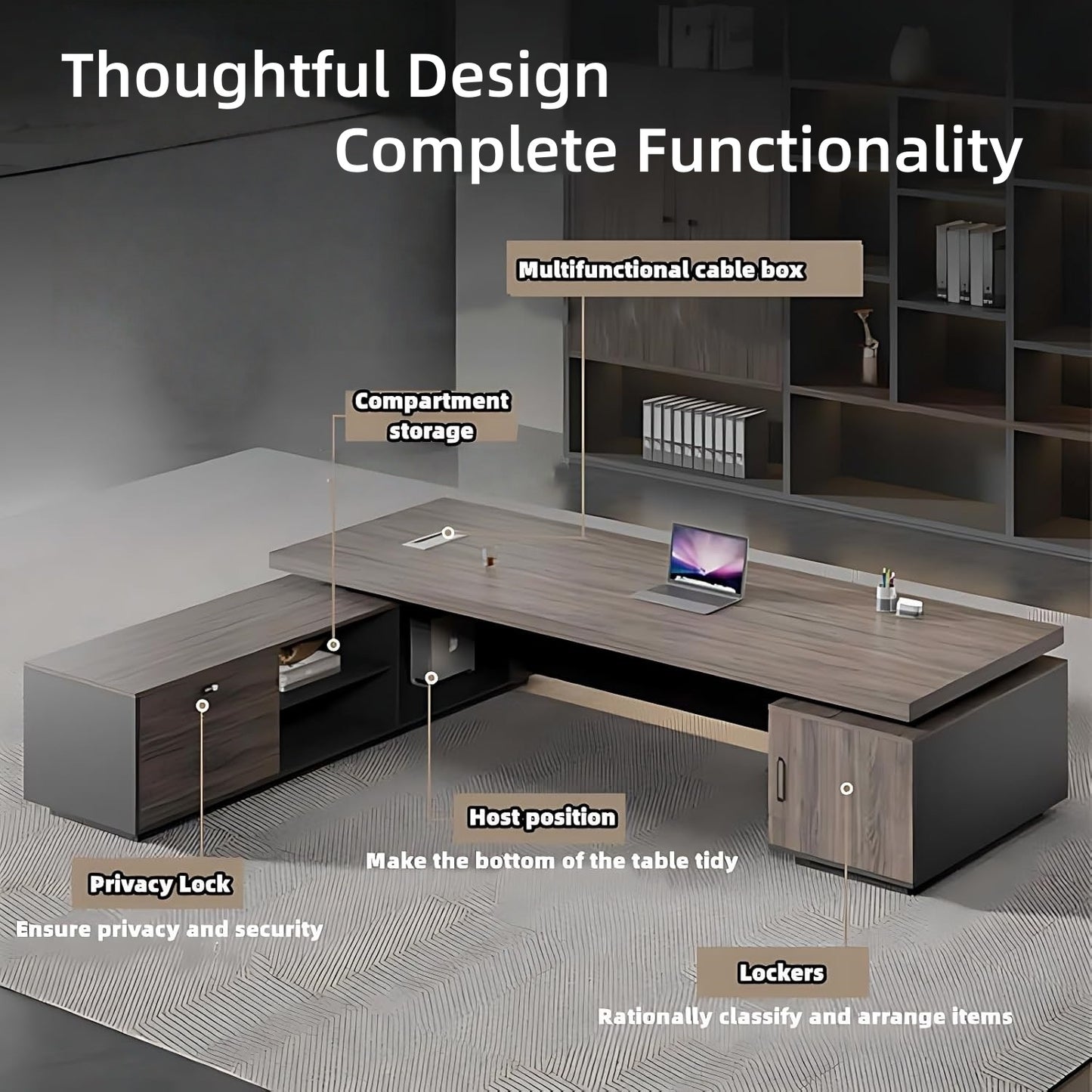 Aihm-Lon Corner Executive Desk with Thick Wooden Tabletop LED Light 78.7"-141.7"