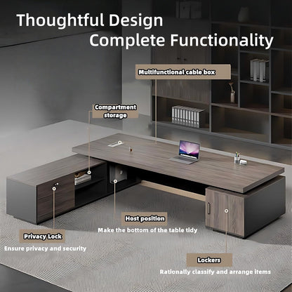 Aihm-Lon Corner Executive Desk with Thick Wooden Tabletop LED Light 78.7"-141.7"