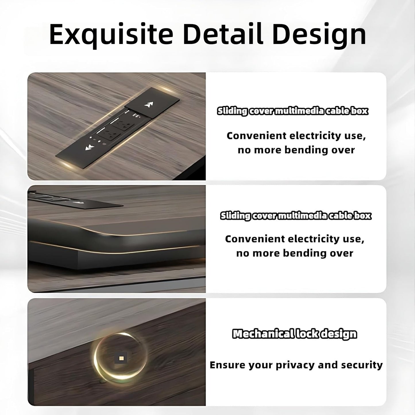 Aihm-Lon Corner Executive Desk with Thick Wooden Tabletop LED Light 78.7"-141.7"