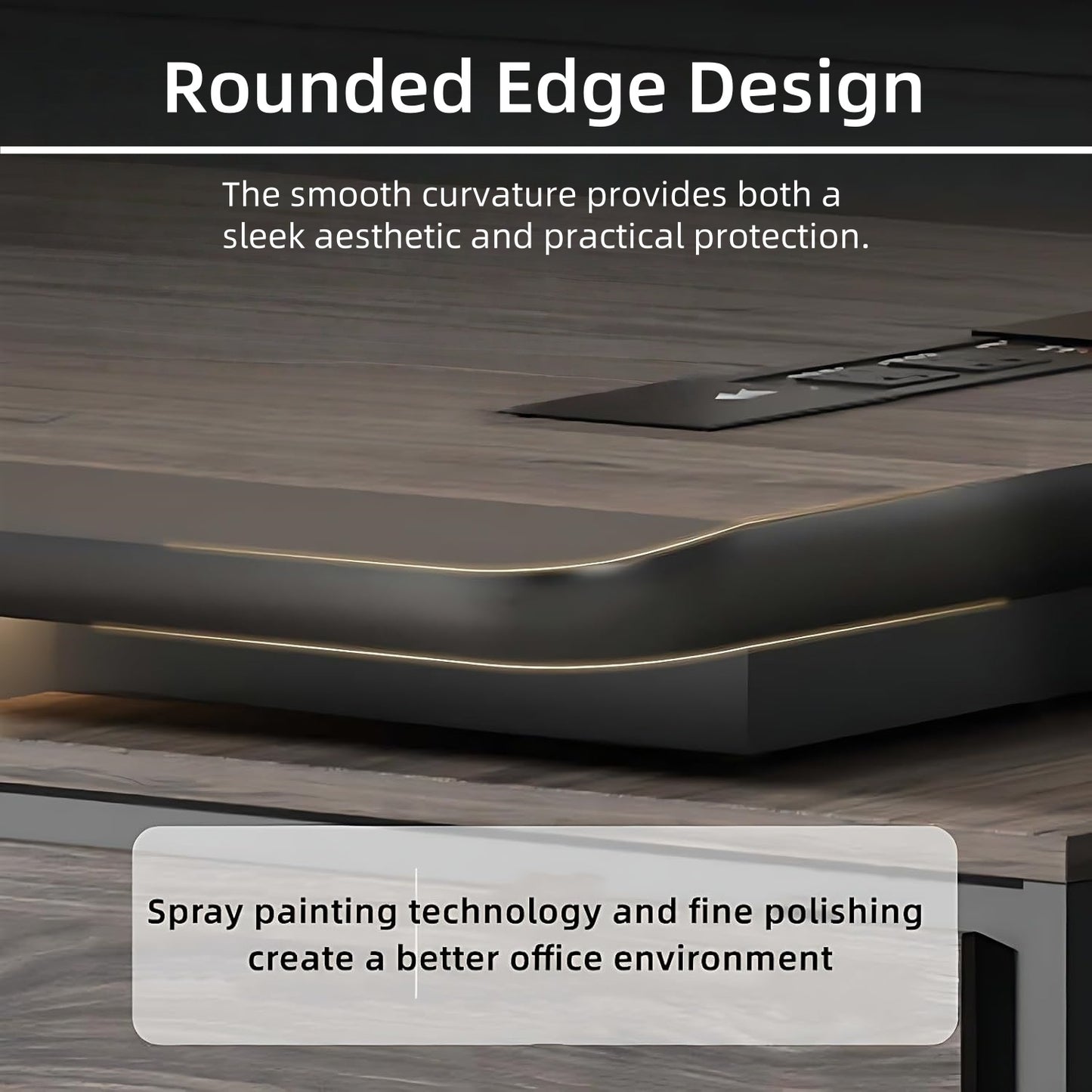 Aihm-Lon Corner Executive Desk with Thick Wooden Tabletop LED Light 78.7"-141.7"