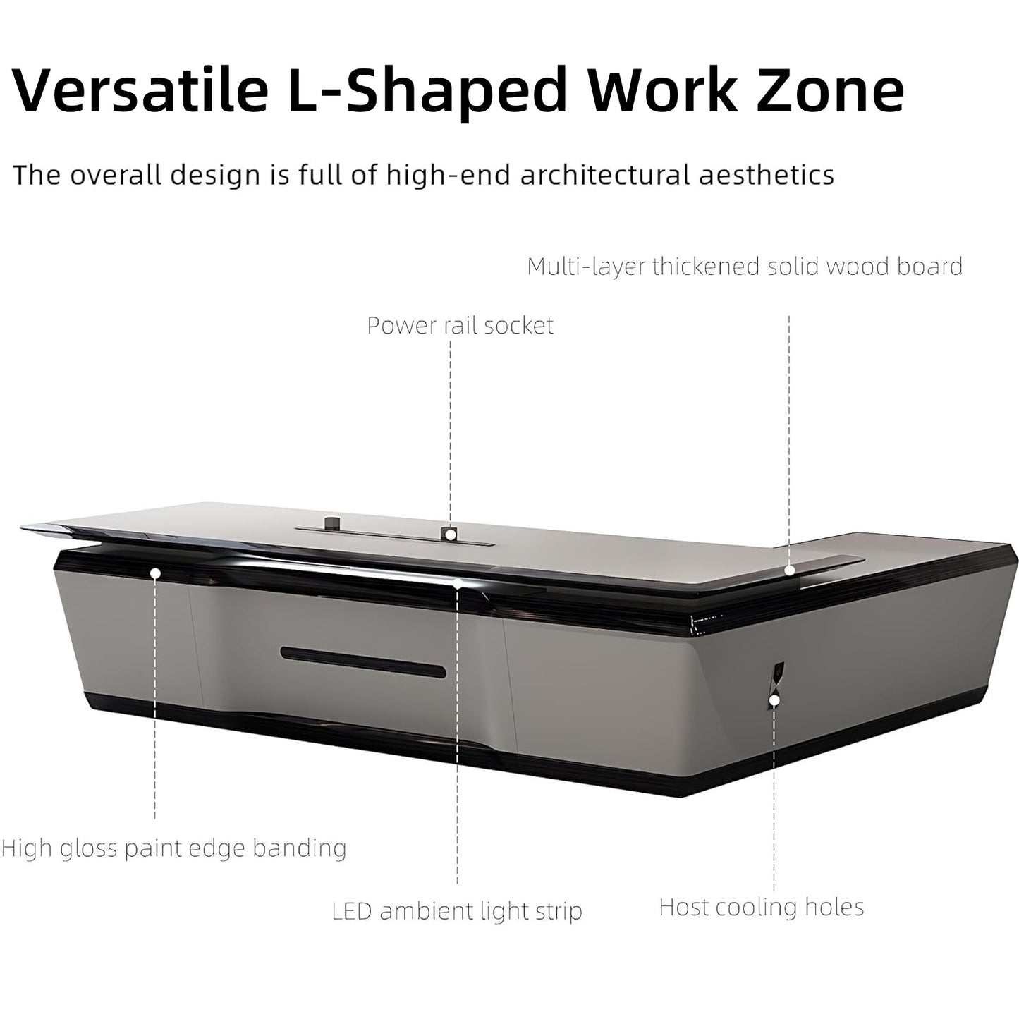 Aihm-Lon Futuristic Executive Desk with Simulated Floating Design 78.7"-141.7"