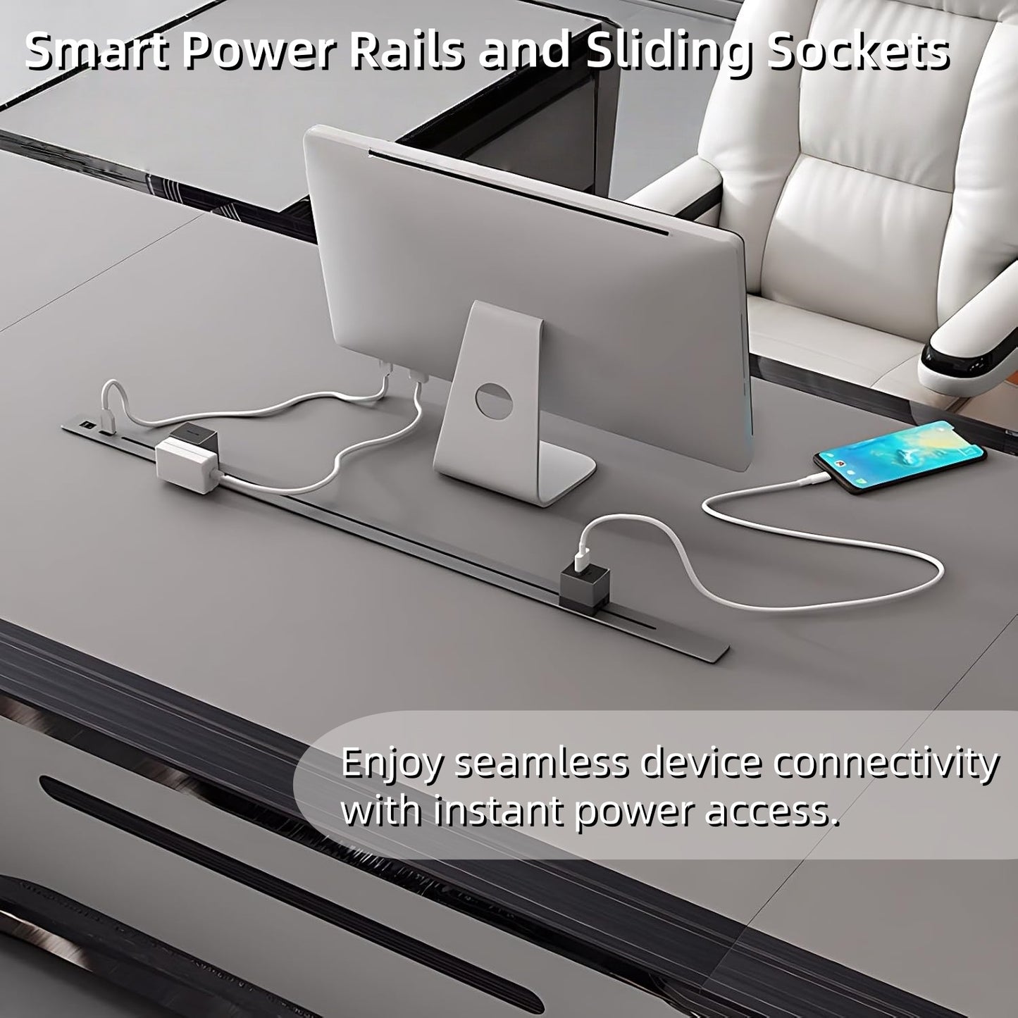 Aihm-Lon Futuristic Executive Desk with Simulated Floating Design 78.7"-141.7"