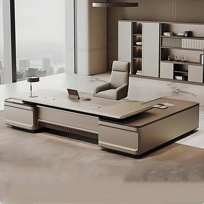 Aihm-Lon Cream Color Executive Desk with Fingerprint lock design 78.7"-141.7"