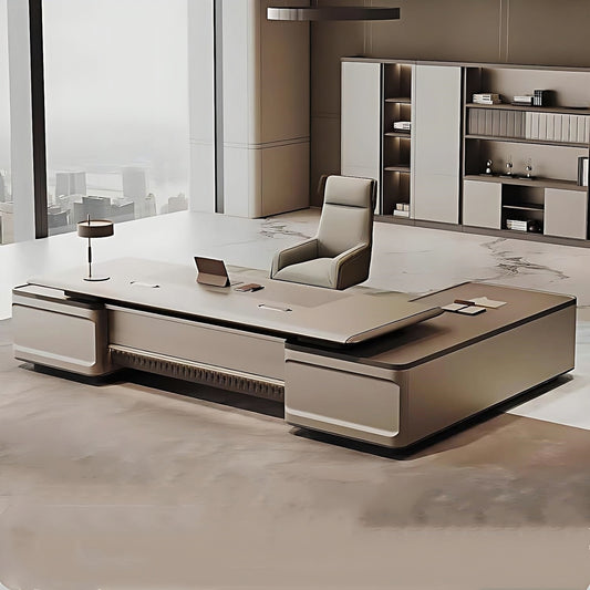 Aihm-Lon Cream Color Executive Desk with Fingerprint lock design 78.7"-141.7"