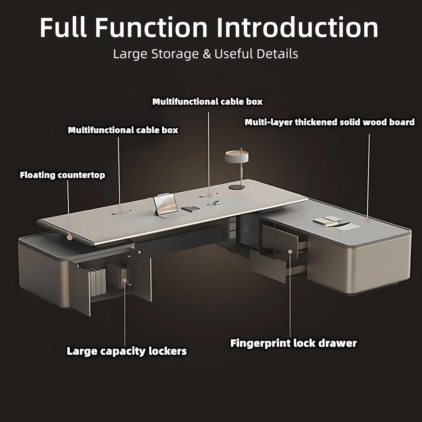 Aihm-Lon Cream Color Executive Desk with Fingerprint lock design 78.7"-141.7"