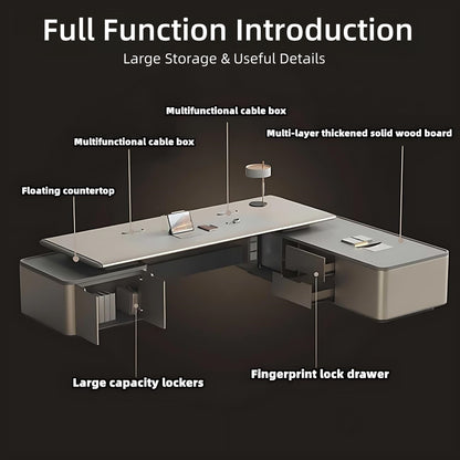 Aihm-Lon Cream Color Executive Desk with Fingerprint lock design 78.7"-141.7"