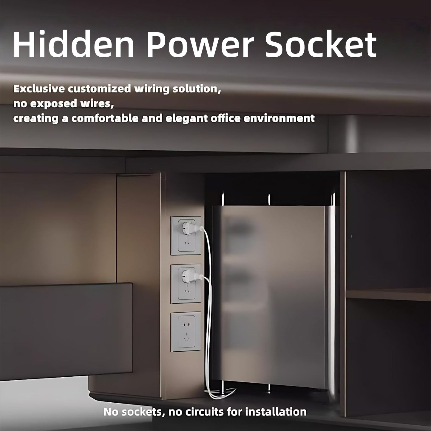 Aihm-Lon Cream Color Executive Desk with Fingerprint lock design 78.7"-141.7"