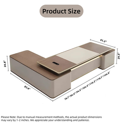 Aihm-Lon Beige Executive Desk with LED Minimalist Warm Wood Design 78.7"-141.7"