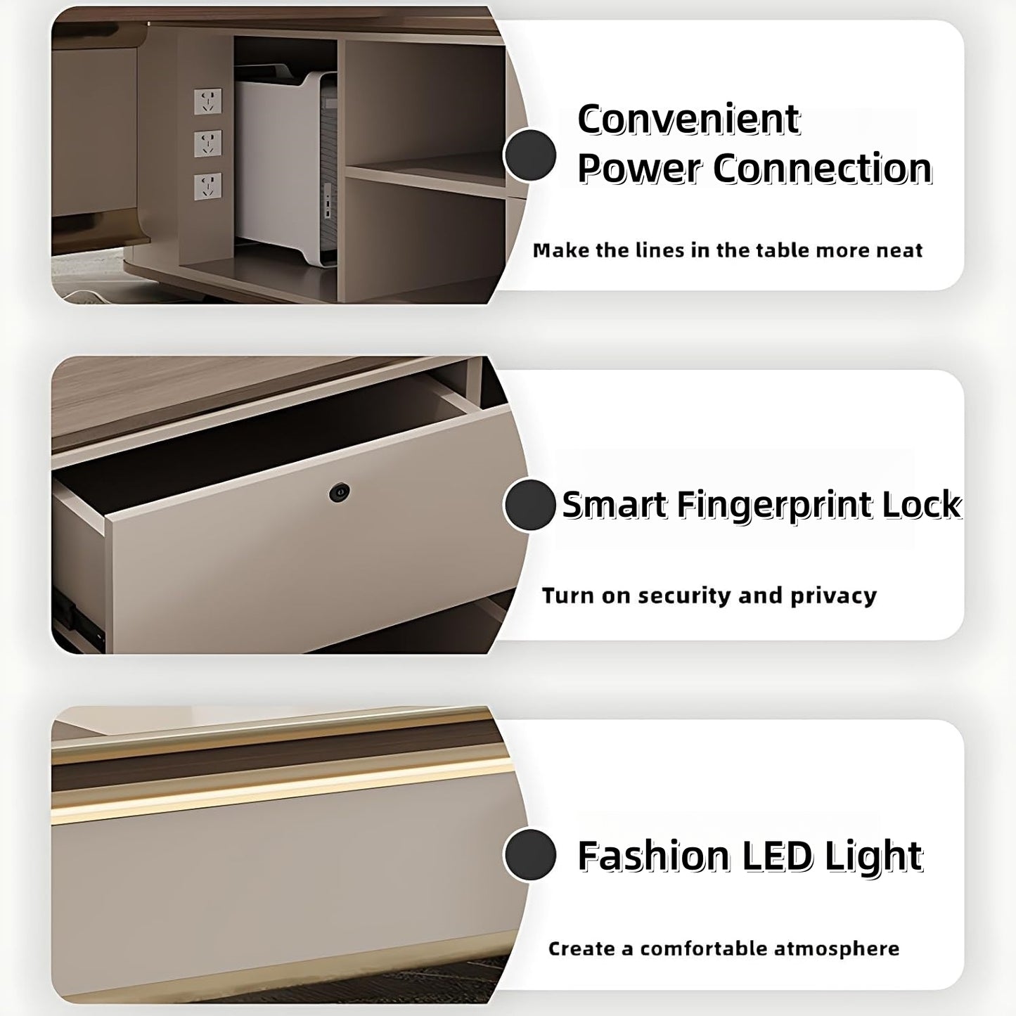 Aihm-Lon Beige Executive Desk with LED Minimalist Warm Wood Design 78.7"-141.7"