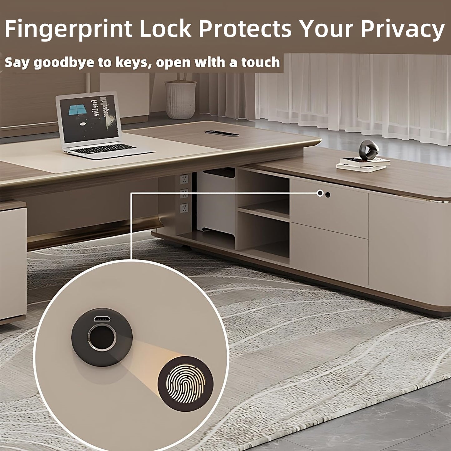 Aihm-Lon Beige Executive Desk with LED Minimalist Warm Wood Design 78.7"-141.7"