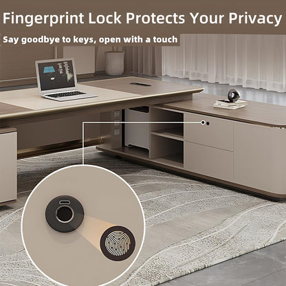 Aihm-Lon Beige Executive Desk with LED Minimalist Warm Wood Design 78.7"-141.7"