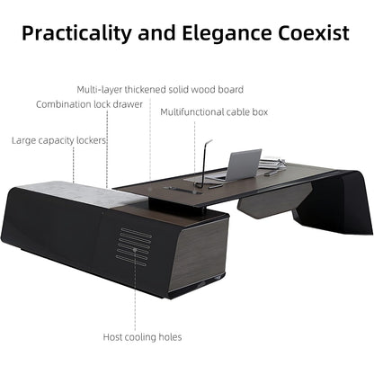 Aihm-Lon High-Grade Executive Desk with Asymmetrical Wood Table Leg 78.7"-141.7"