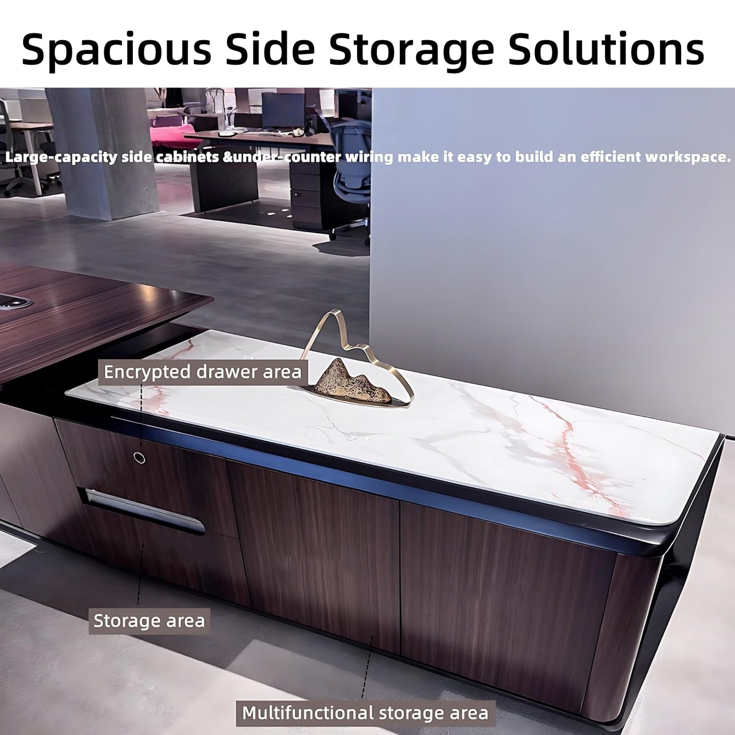 Aihm-Lon High-Grade Executive Desk with Asymmetrical Wood Table Leg 78.7"-141.7"