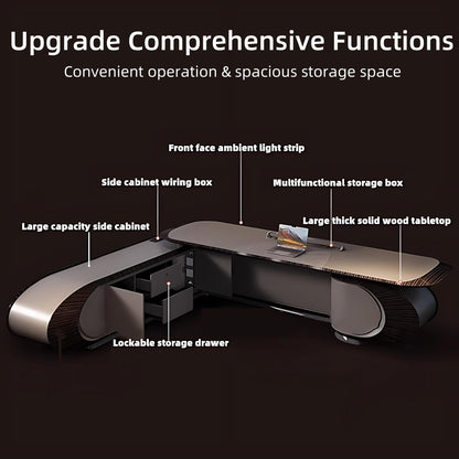 Aihm-Lon Trendy Executive Desk with Elegant Curved LED Light 78.7"-141.7"