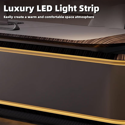 Aihm-Lon Trendy Executive Desk with Elegant Curved LED Light 78.7"-141.7"