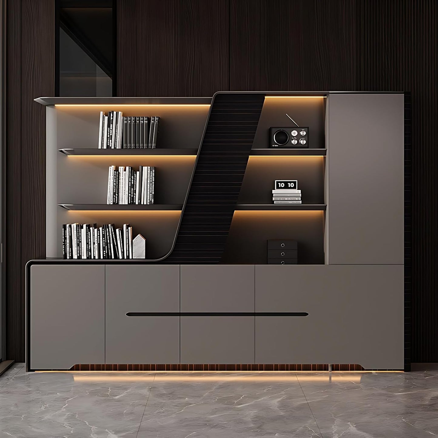 Aihm-Lon Trendy Executive Desk with Elegant Curved LED Light 78.7"-141.7"