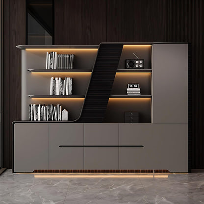 Aihm-Lon Trendy Executive Desk with Elegant Curved LED Light 78.7"-141.7"