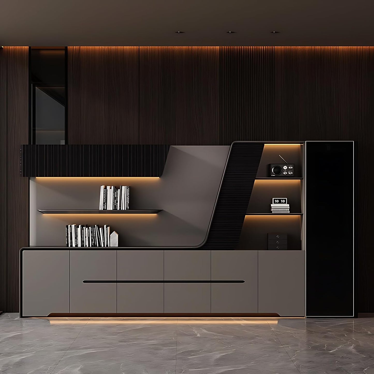 Aihm-Lon Trendy Executive Desk with Elegant Curved LED Light 78.7"-141.7"