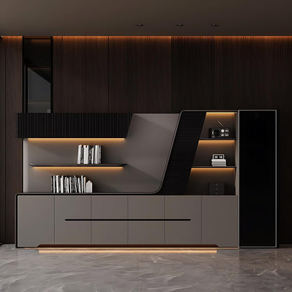 Aihm-Lon Trendy Executive Desk with Elegant Curved LED Light 78.7"-141.7"