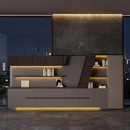 Aihm-Lon Trendy Executive Desk with Elegant Curved LED Light 78.7"-141.7"