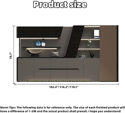 Aihm-Lon Trendy Executive Desk with Elegant Curved LED Light 78.7"-141.7"