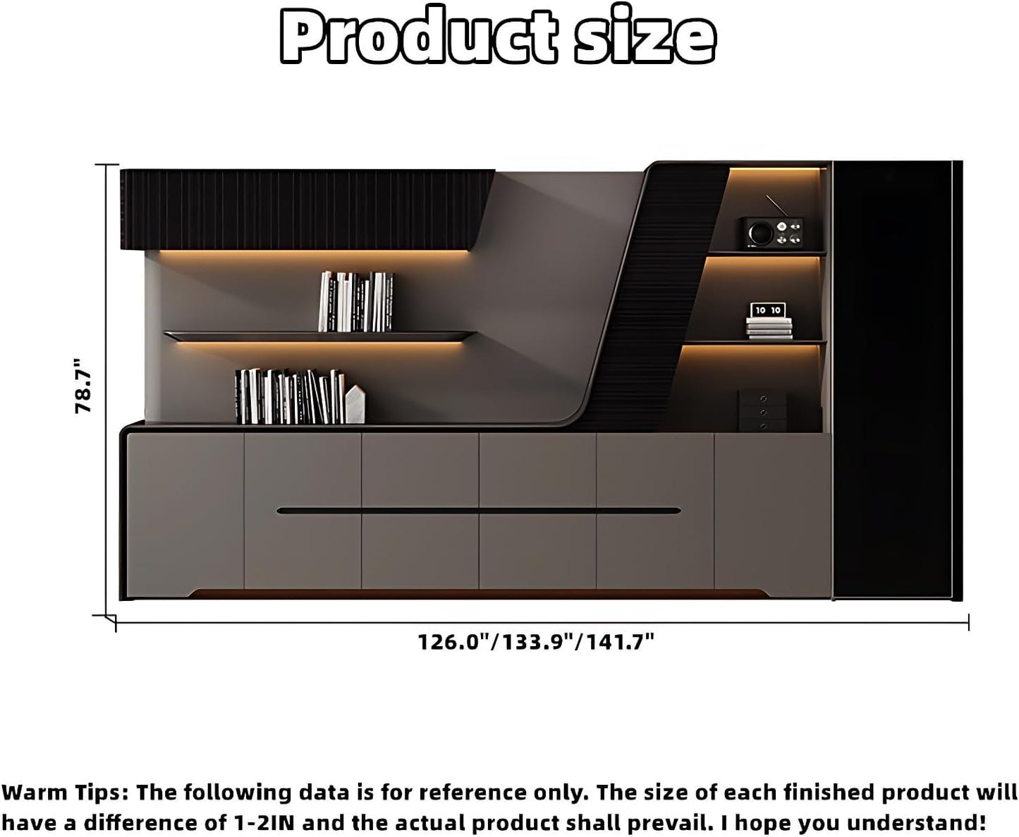 Aihm-Lon Trendy Executive Desk with Elegant Curved LED Light 78.7"-141.7"