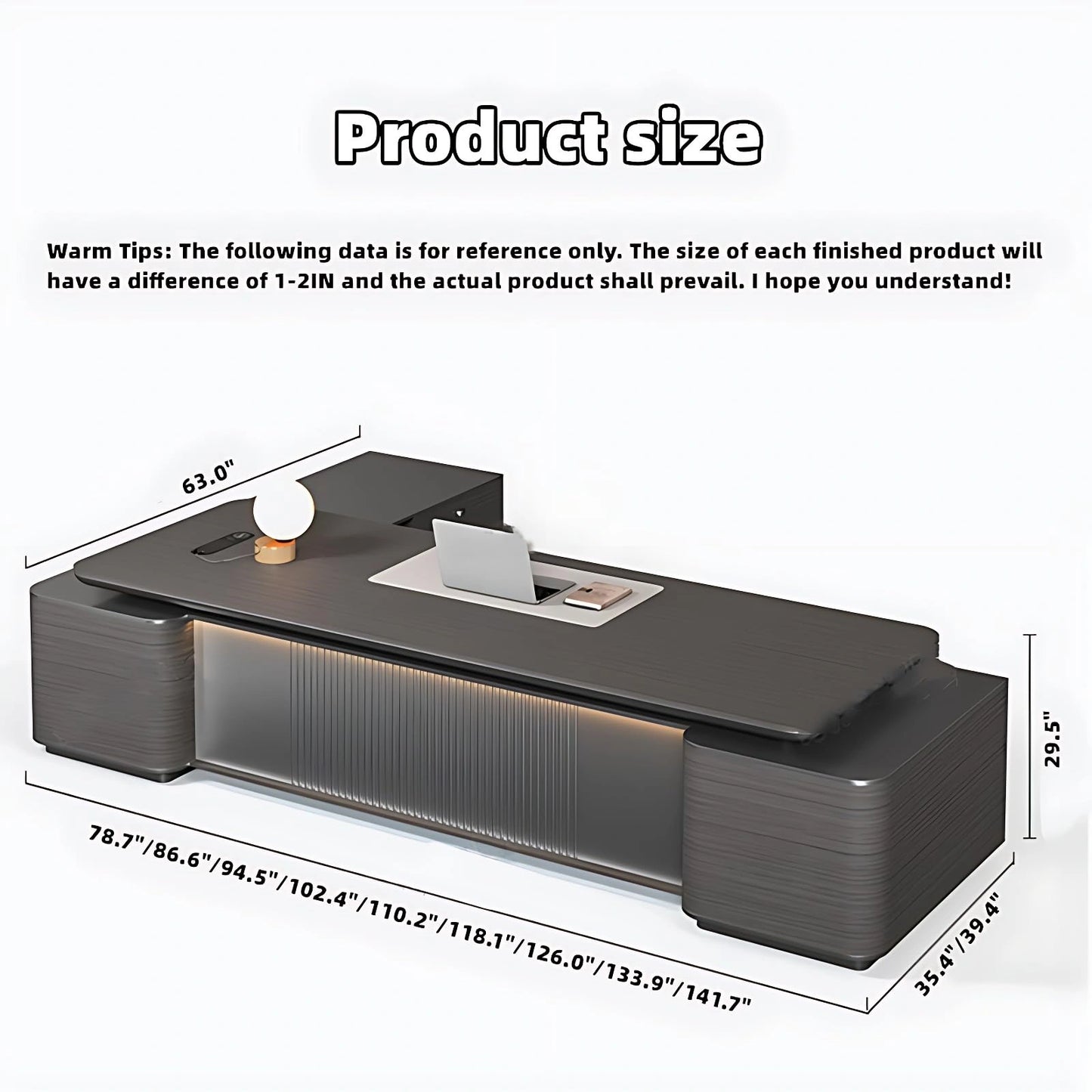 Aihm-Lon Executive Atmospheric l Shaped Desk with LED Light Strip 78.7"-141.7"