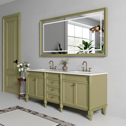 60"-96"Large Classic Bathroom Vanity with Double Sink   Cabinet with Integrated Mirror