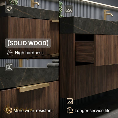 60''-96'' Double Bathroom Vanity with Sink Sleek Floating Silhouette Rich Walnut Wood