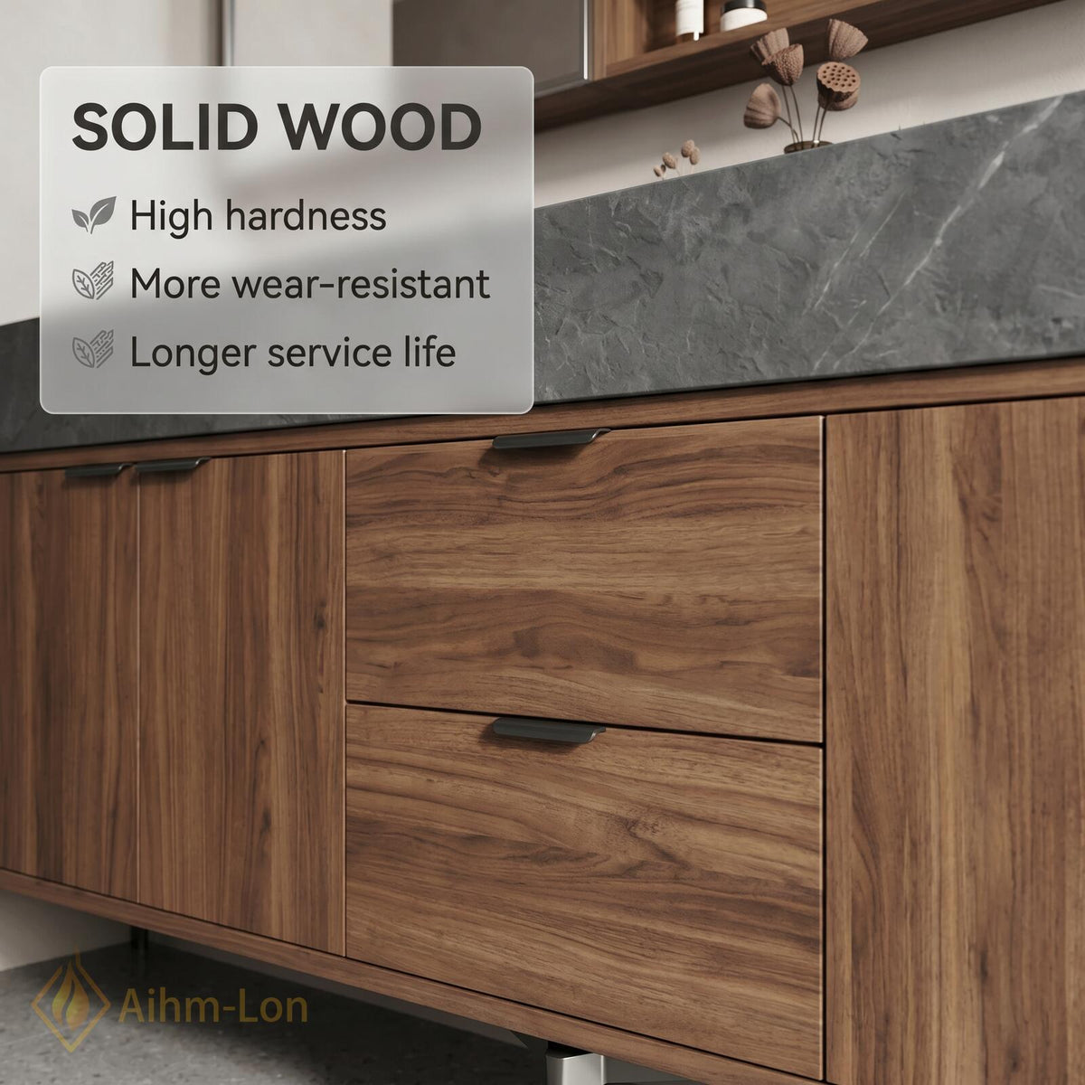 60''-96'' Double Bathroom Vanity with Sink Modern Floating Dark Stone Under-Cabinet Drawers