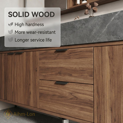 60''-96'' Double Bathroom Vanity with Sink Modern Floating Dark Stone Under-Cabinet Drawers