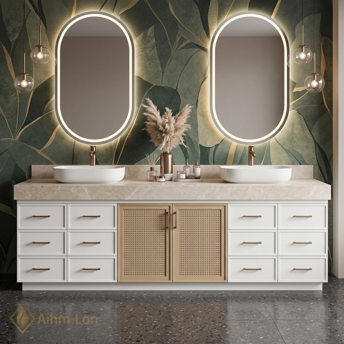 78''-96'' Double Bathroom Vanity with Sink White Modern Floating Door Drawer Storage