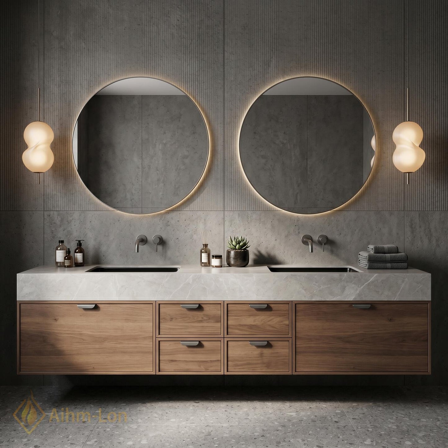 60''-96'' Double Bathroom Vanity with Sink Modern Floating Slatted-Panels Drawers Front