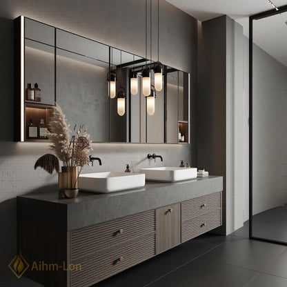 60''-96'' Double Bathroom Vanity with Sink Modern Floating Basins Dual Vessel Slat