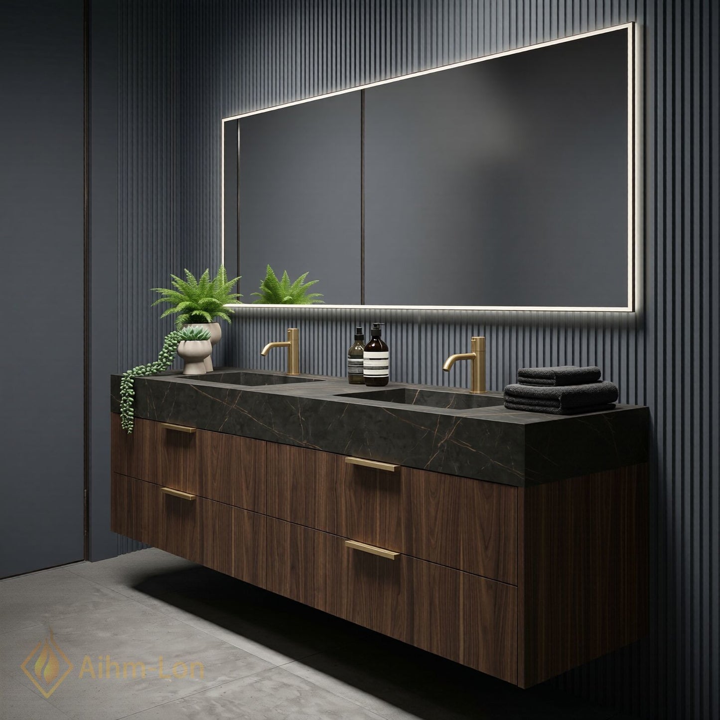 60''-96'' Double Bathroom Vanity with Sink Sleek Floating Silhouette Rich Walnut Wood
