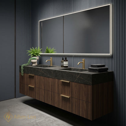60''-96'' Double Bathroom Vanity with Sink Sleek Floating Silhouette Rich Walnut Wood