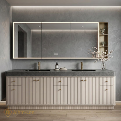 70''-96'' Double Bathroom Vanity with Sink Modern Floating Dark Grey Stone Top