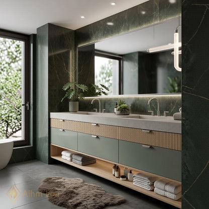 70''-96'' Double Bathroom Vanity with Sink Grey Modern Slatted Vertical Panels Slate