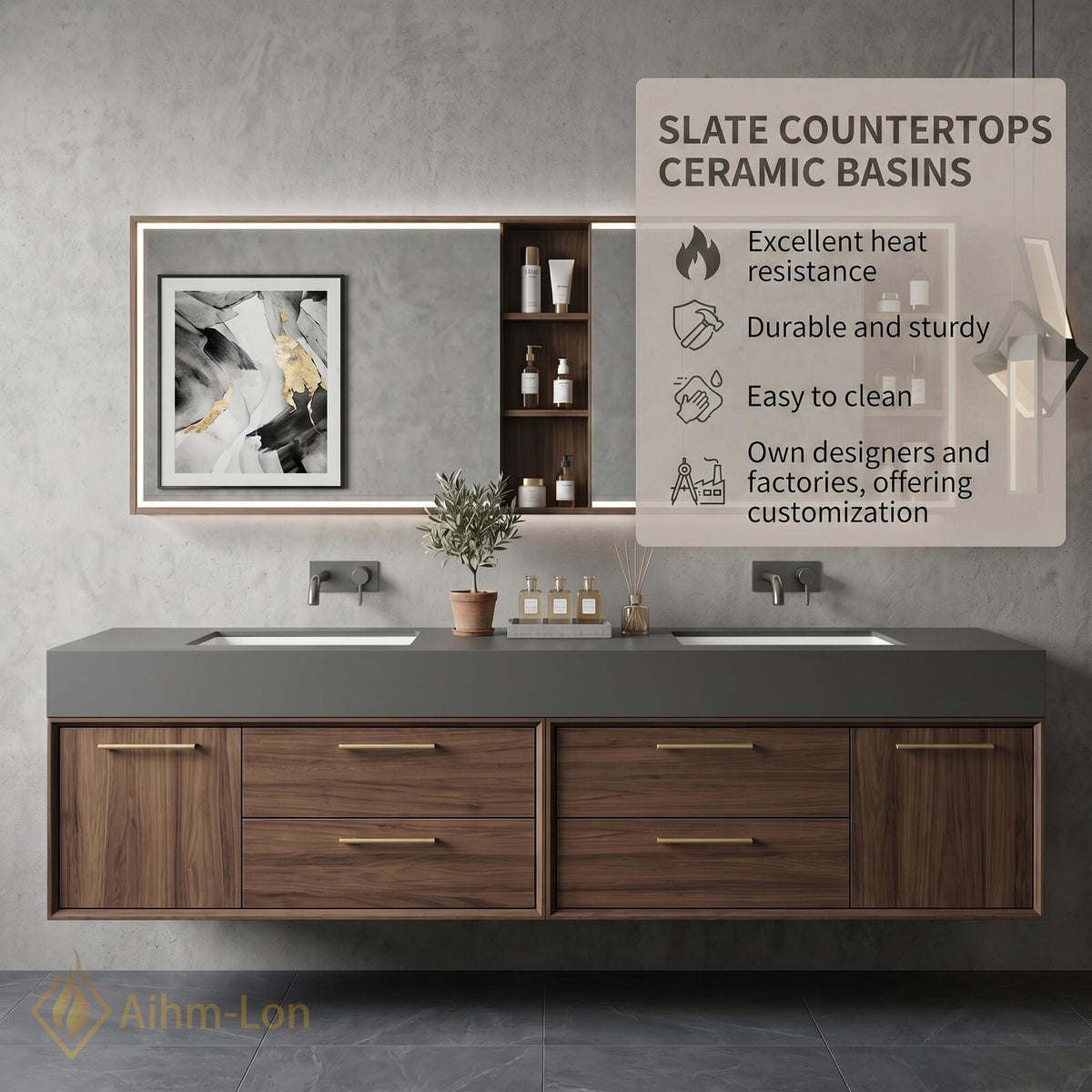 60''-96'' Double Bathroom Vanity with Sink Floating Warm Wood-Grain Finish Drawer Unit