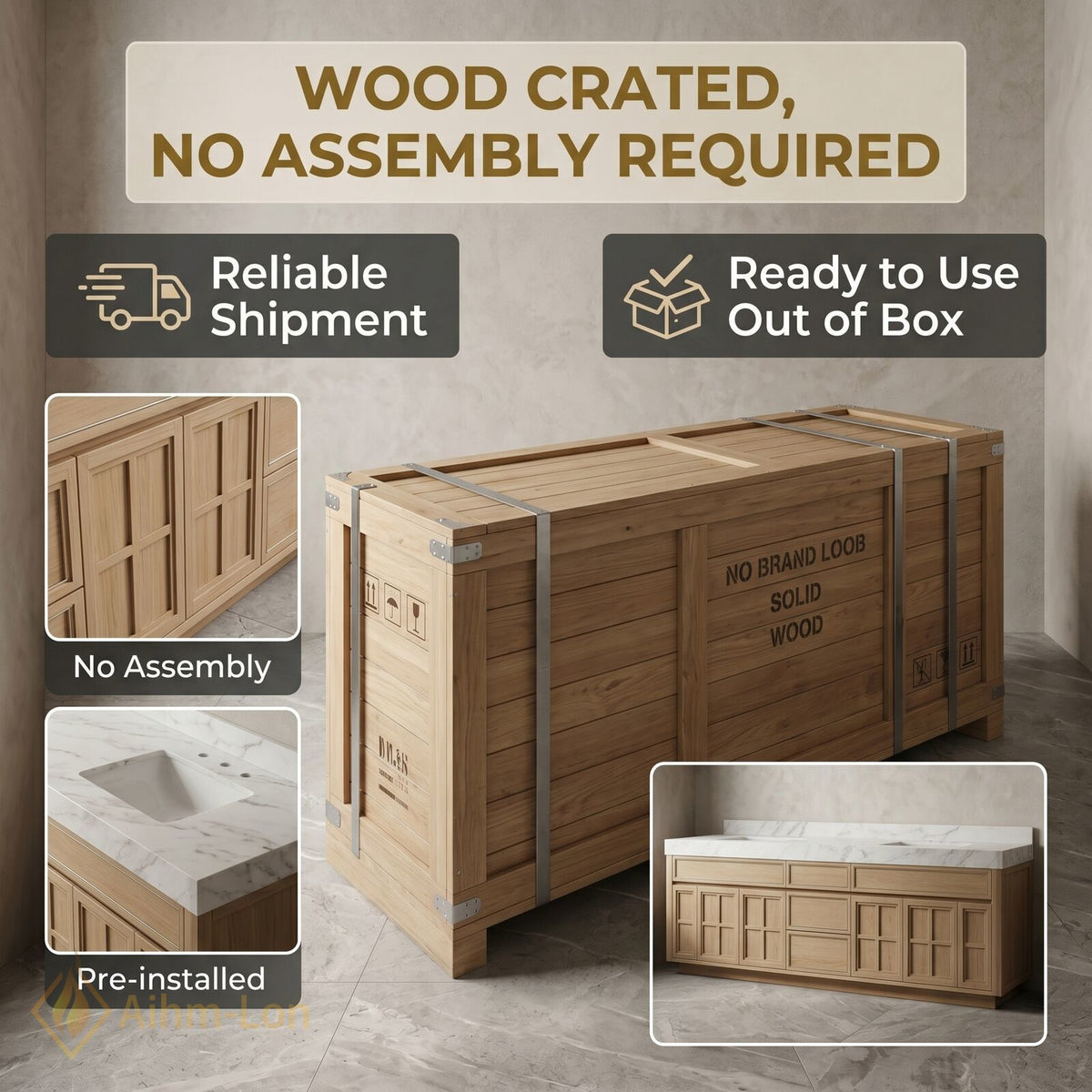 78''-96'' Double Bathroom Vanity with Sink Warm Oak Veneer Spacious Drawers