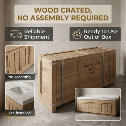 78''-96'' Double Bathroom Vanity with Sink Warm Oak Veneer Spacious Drawers