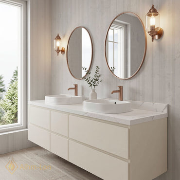60''-96'' Modern Bathroom Vanity with Sink Floating White Marble Sliding Drawers Cabinet