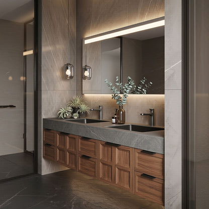 78''-96'' Modern Bathroom Vanity with Sink Double Sink Dark Grey Marble Floating Cabinet