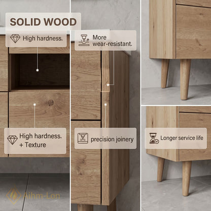 60''-96'' Spacious Bathroom Vanity with Sink Double Sink Natural Wood Grain Open Center