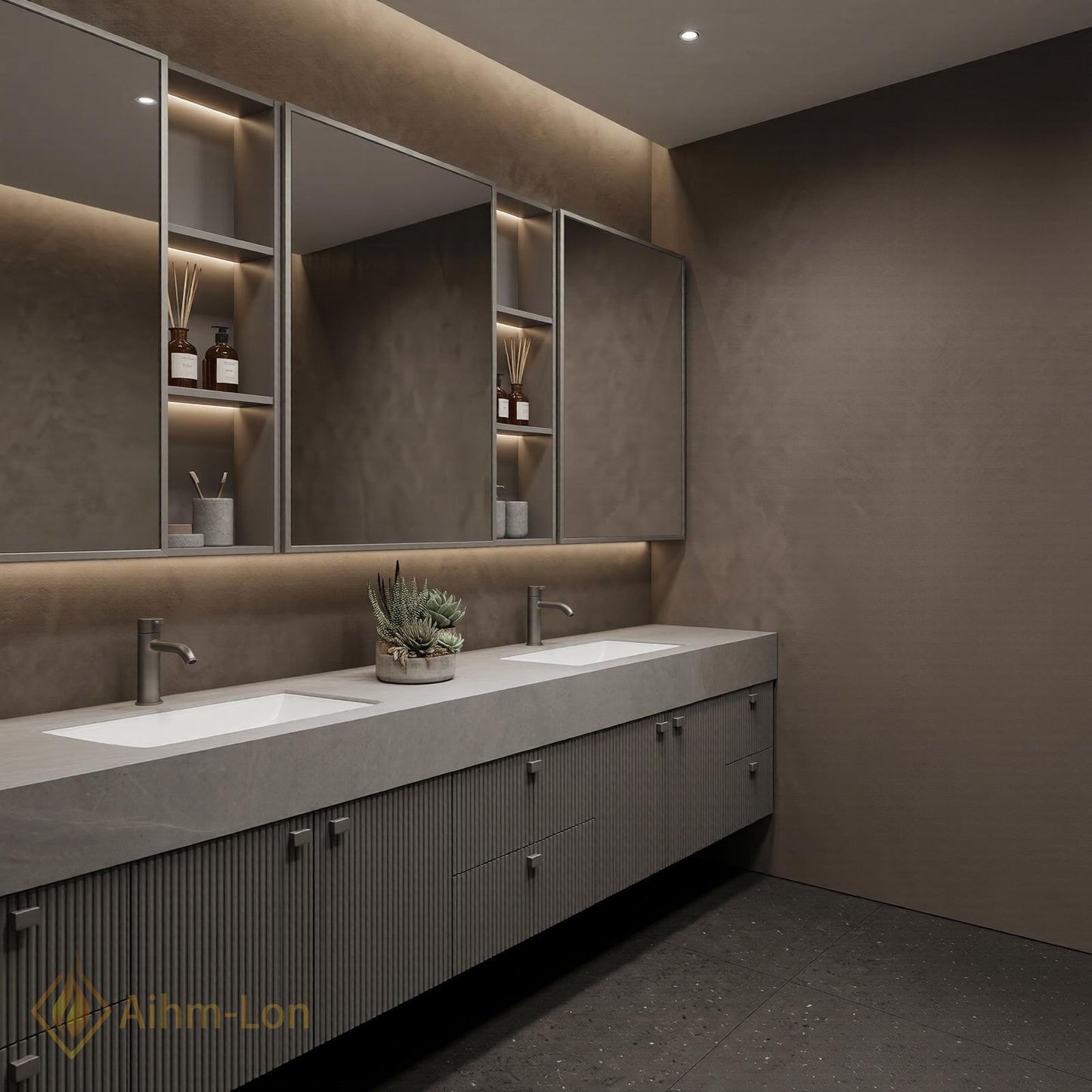 78''-96'' Bathroom Vanity with Sink Modern Floating Ribbed Matte Grey Finish Panels
