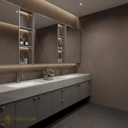 78''-96'' Bathroom Vanity with Sink Modern Floating Ribbed Matte Grey Finish Panels